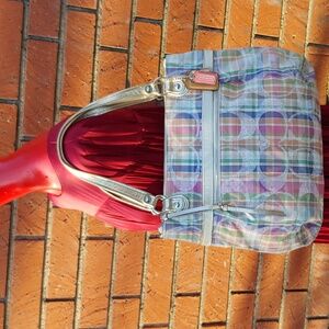 Coach Poppy Pastel Madras Plaid Glam Vintage Signature Tote Bag